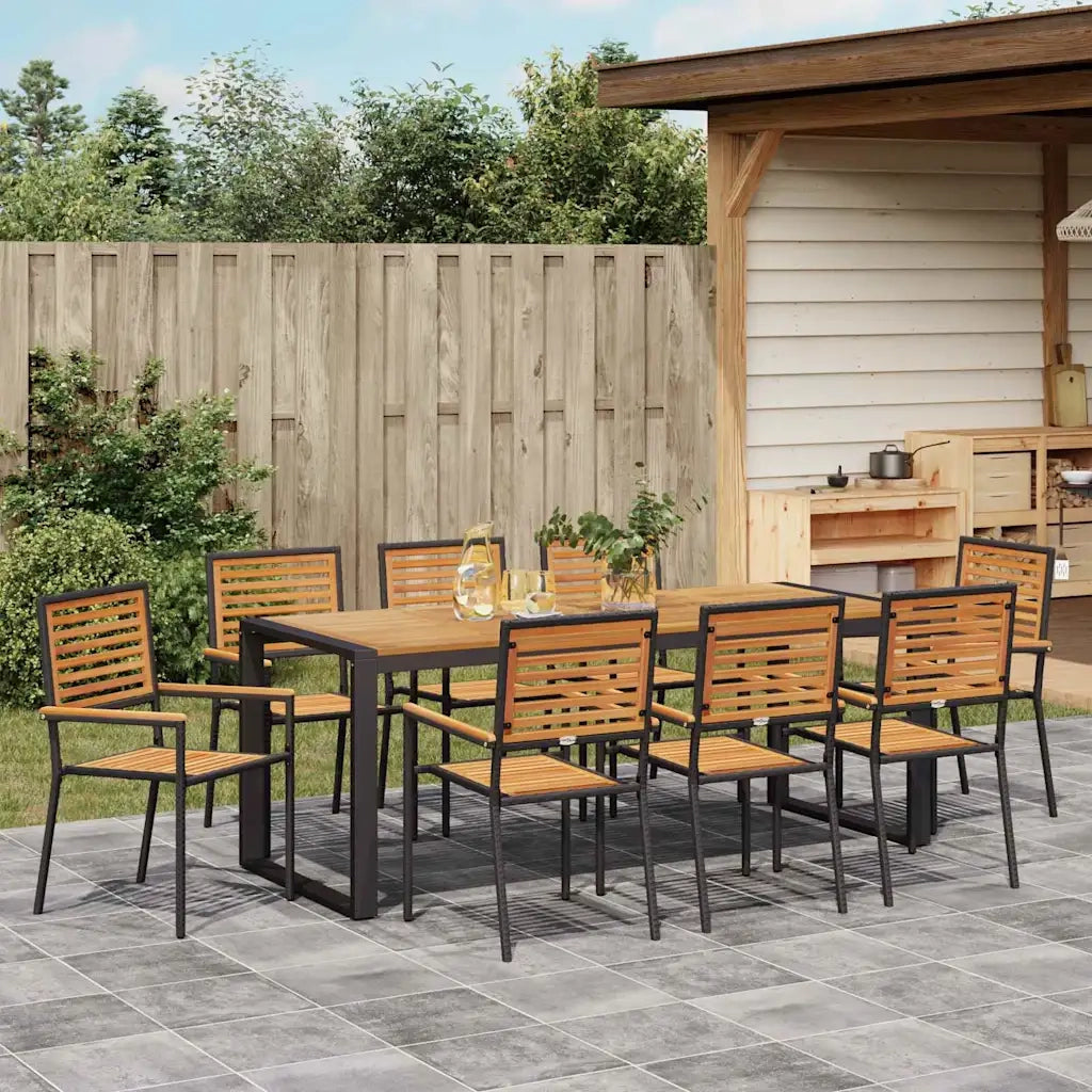 Set da Pranzo per Giardino 9 pcs Nero e Marrone polyrattan 3365487