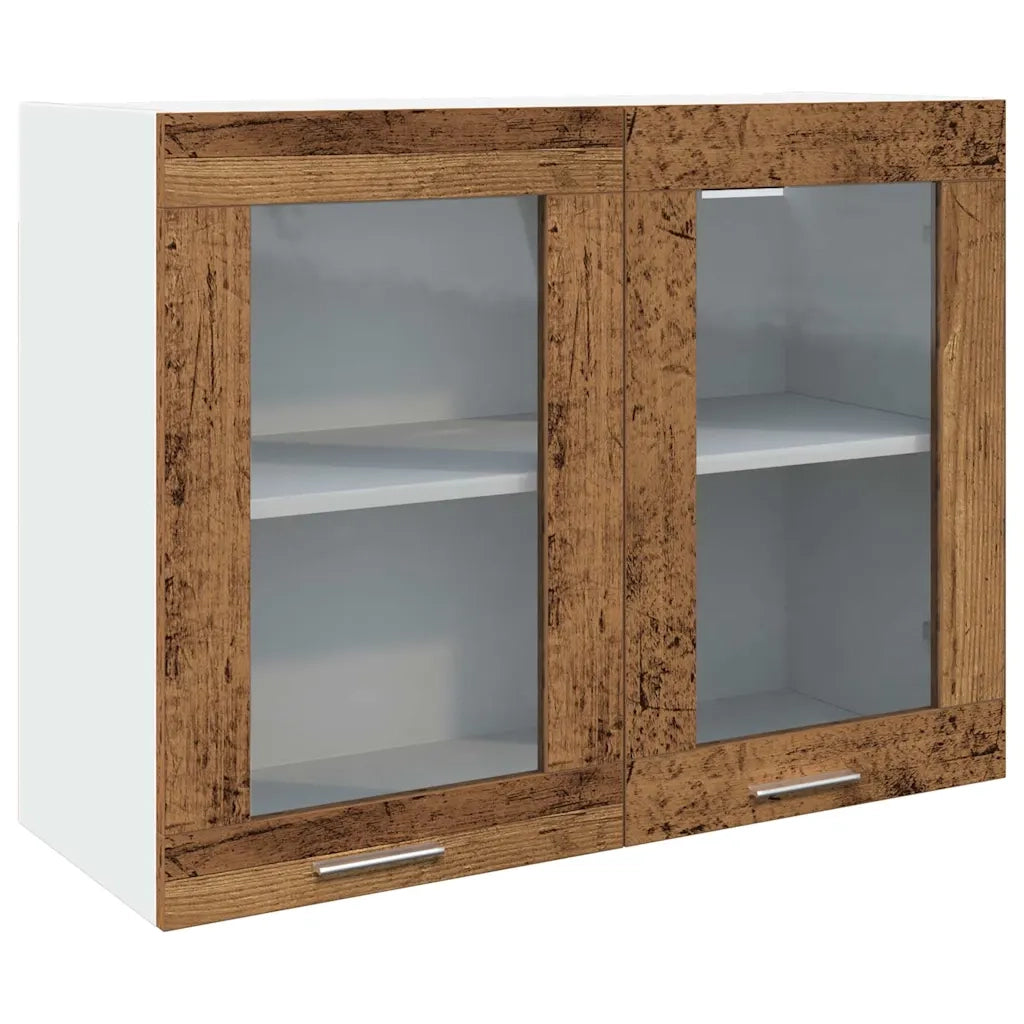 vidaXL Mobile Pensile con Vetro “Lyon” Legno Antico 80x31x60 cm
