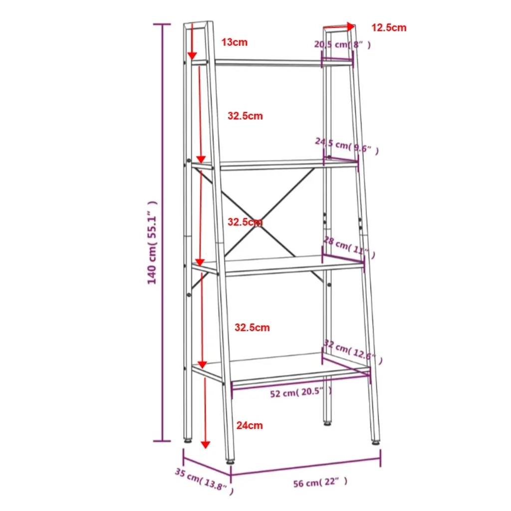 Scaffale Autoportante 4 Ripiani Marrone Scuro Nero 56x35x140 cm
