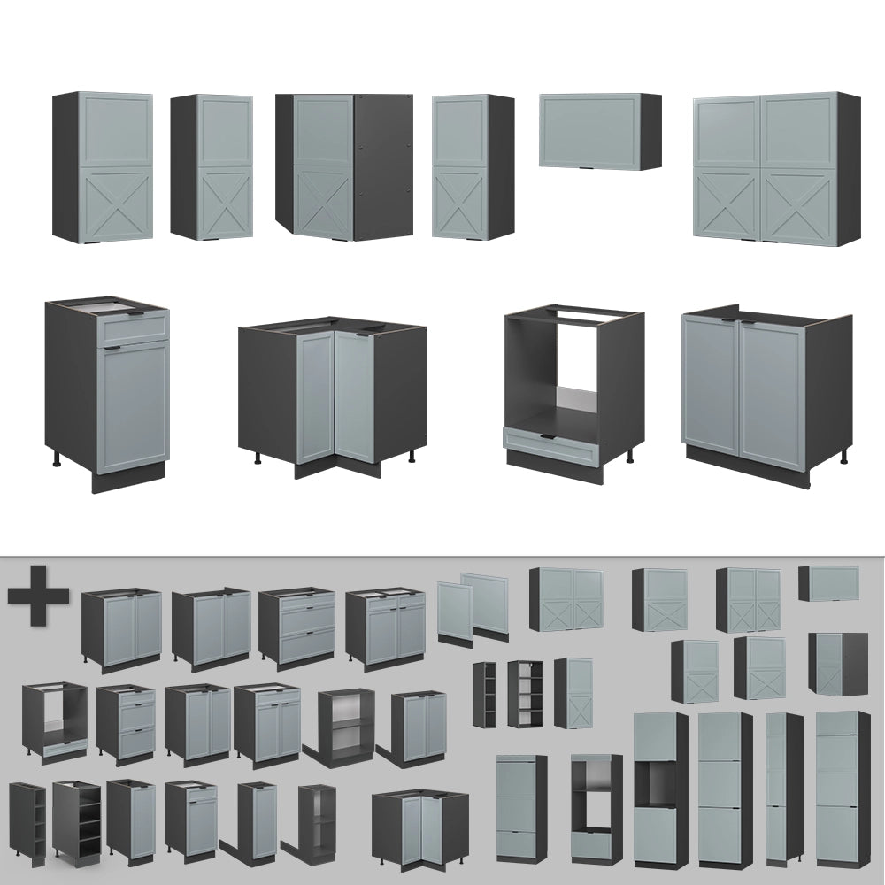 Vicco Cucina angolare completa Azzurro-grigio/antracite 160 x 190 cm , PL Rovere