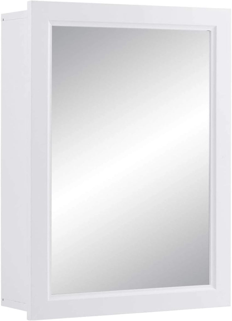 Armadietto da Bagno con Specchiera, Specchio da Parete, Armadietto da Muro per Bagno, 2 in 1 Design Specchio, Ripiano Regolabile in Altezza, Legno, 50 x 16 x 66 cm (Bianco)