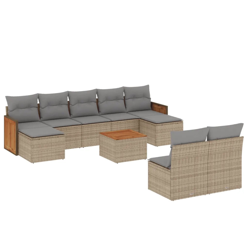 Set Divano da Giardino 10 pz con Cuscini Beige in Polyrattan