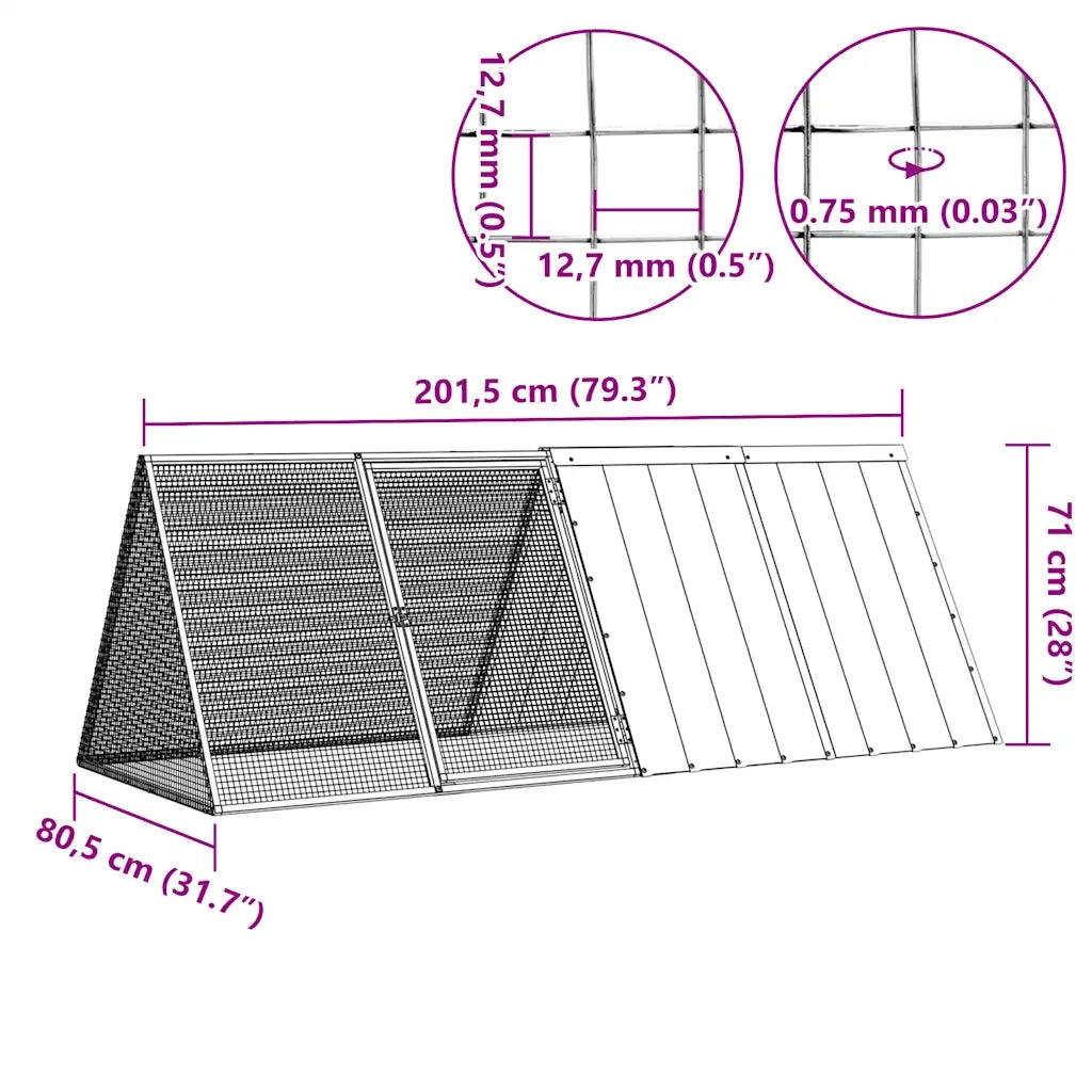 Gabbia per Conigli Antracite 201,5x80,5x71 cm Acciaio Zincato 171536