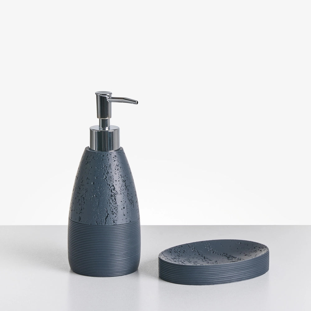 Set di 5 accessori per il bagno Dispenser per portasapone Spazzola da toilette Porta spazzolini Beige blu scuro elegante