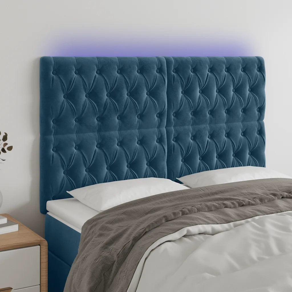 Testiera | Testata a LED Blu Scuro 144x7x118/128 cm in Velluto