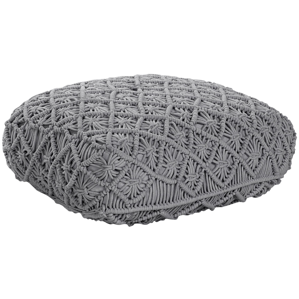 Pouf in cotone grigio 50 x 50 cm cuscino di seduta in stile boho motivo macramé