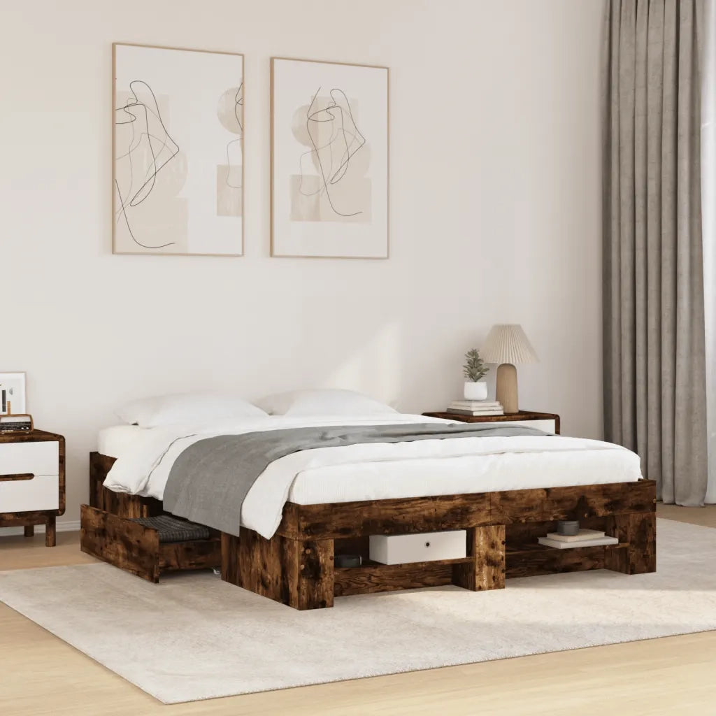 Giroletto senza Materasso-Struttura Letto Rovere Fumo 140x190 cm in Truciolato 828018