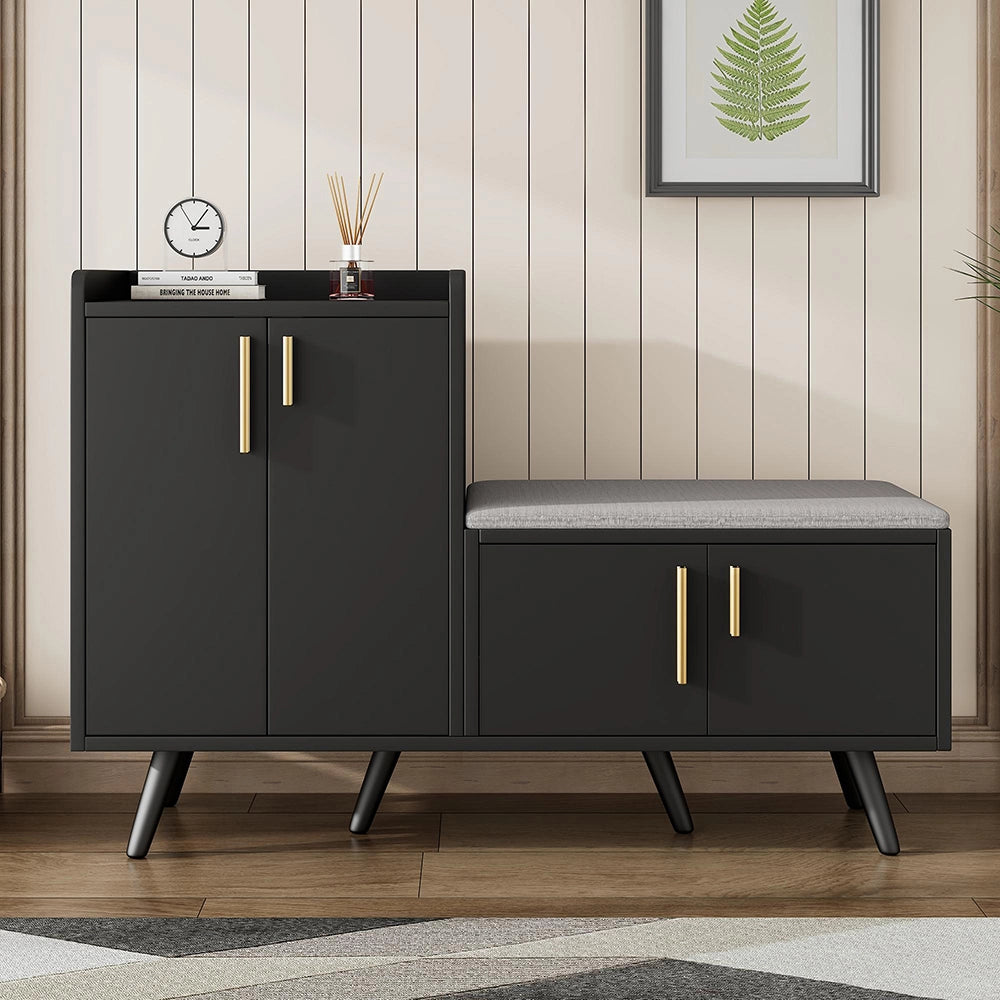 Scarpiere moderno in noce nero - Xylo - 120x34x82 cm - Porte metalliche asimmetriche