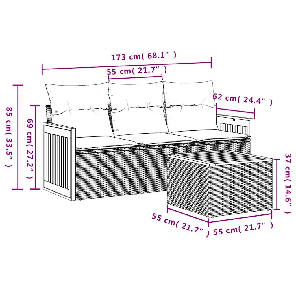 Set Divani da Giardino 4 pz con Cuscini Nero in Polyrattan 3227443