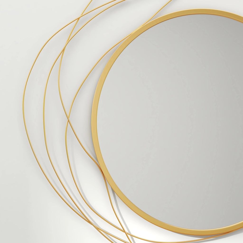 Specchio Moderno e Rotondo Decorativo a Muro con Ganci, in Vetro e Metallo, ?65x1 cm, Oro
