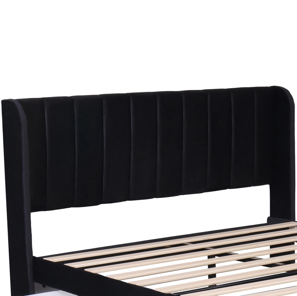 Letto imbottito 160x200 cm con 2 cassetti e rete a doghe; velluto nero