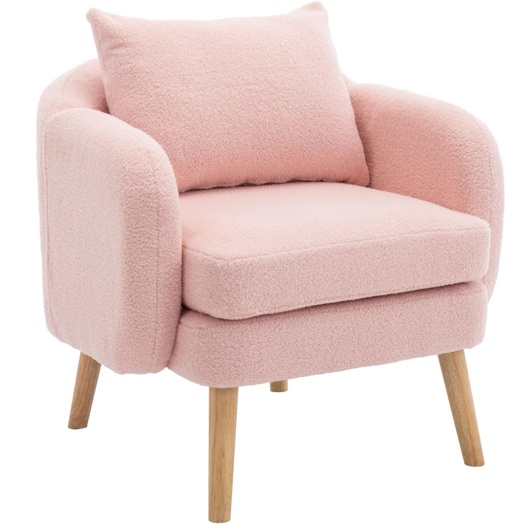 Poltrona singola in tessuto teddy rosa con cuscino di seduta da 14 cm
