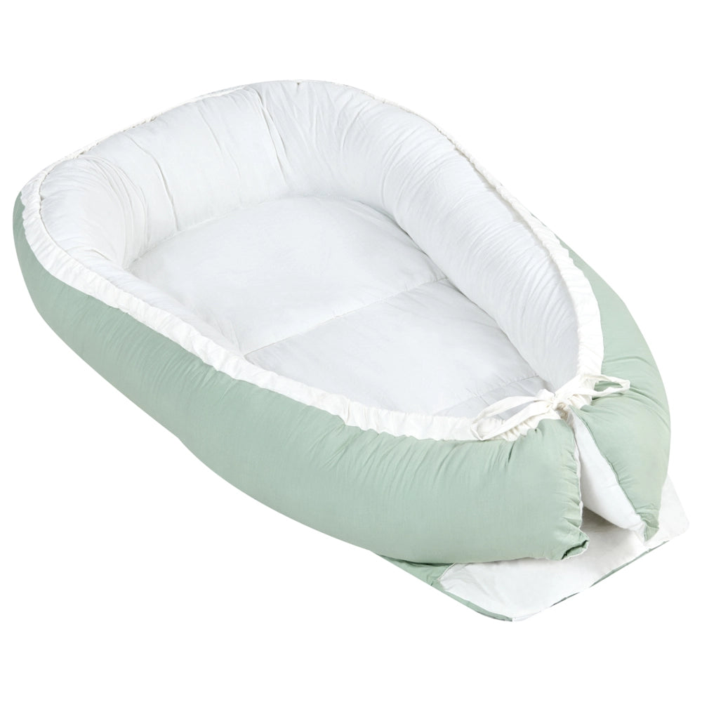 Lettino in cotone per neonati 55 x 90 cm reversibile verde chiaro e bianco stile moderno