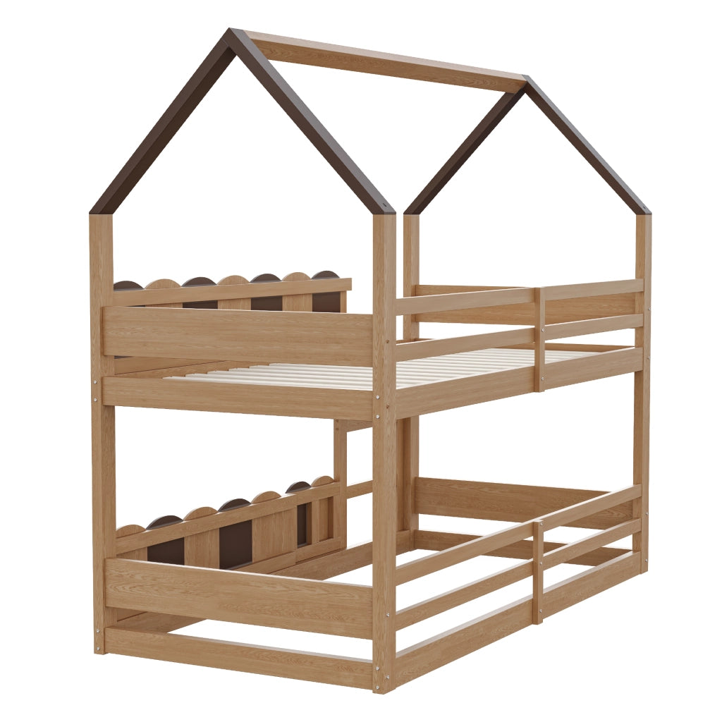 LETTO A CASTELLO per bambini 90x200 cm design casetta legno naturale
