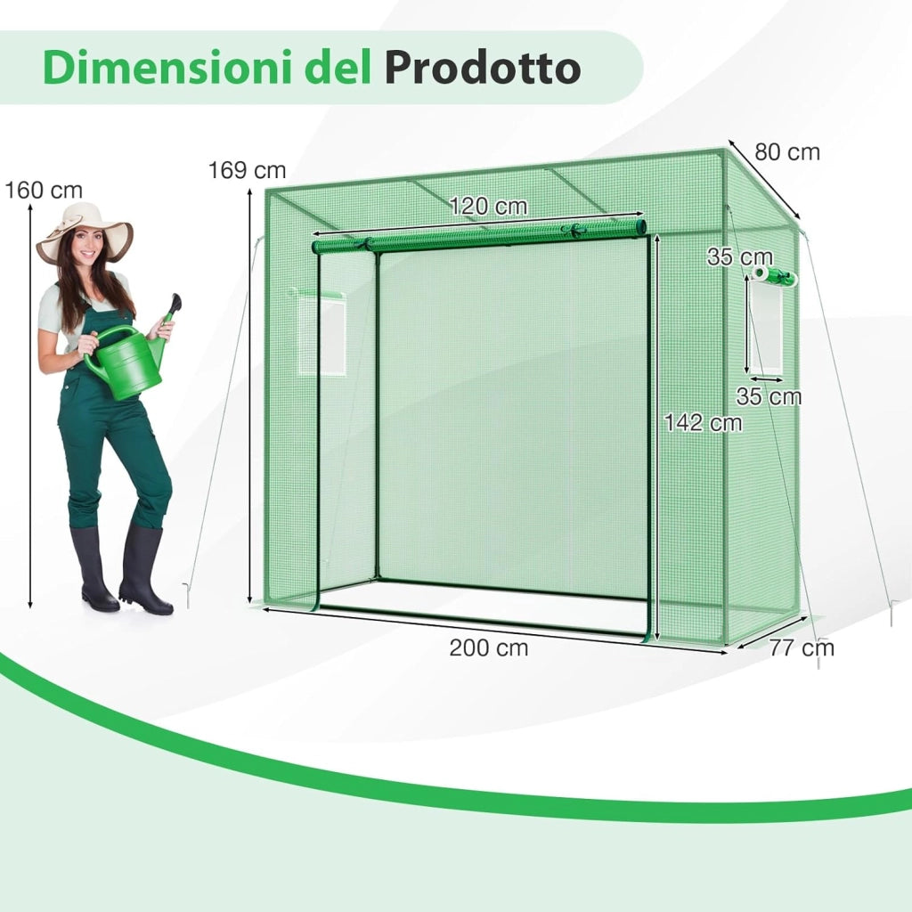 Serra da Giardino per Orto e Piante, Serra da Esterno Invernale con Copertura in PE, Struttura in Metallo, Porta con Cerniera Arrotolabile, Finestre a Doppio Strato (Modello 1)
