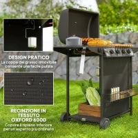 Barbecue a Gas con 4+1 Bruciatori Indipendenti e Coperchio con Termometro, 121x54x97 cm, Nero