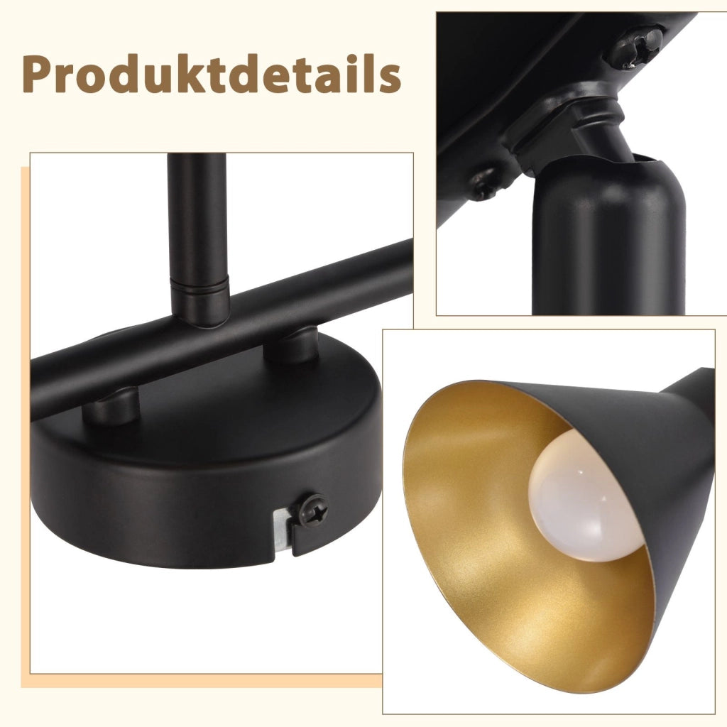 ZMH Faretto da soffitto neri retrò 3 luci E14 rotativi 350° metallo industriale per cucina soggiorno camera ufficio