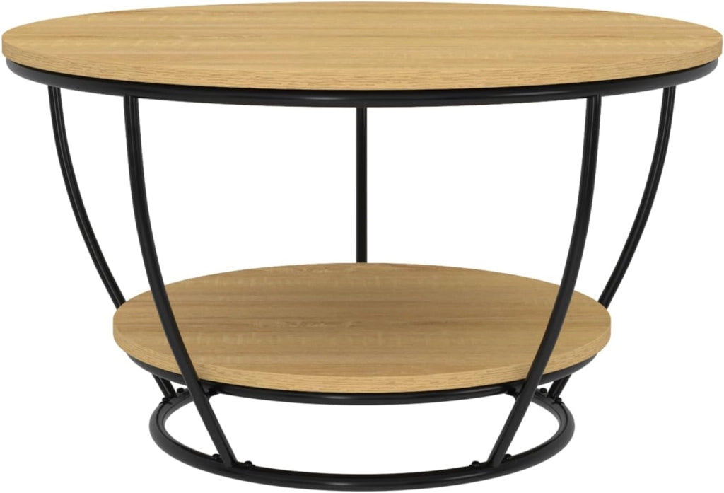 DETROIT Mesa de centro redonda de 70 cm con doble tablero de alambre