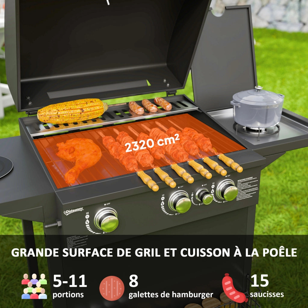 Barbecue a gas 3+1 bruciatori ¨C zephmum ¨C acciaio nero 9.5 kW