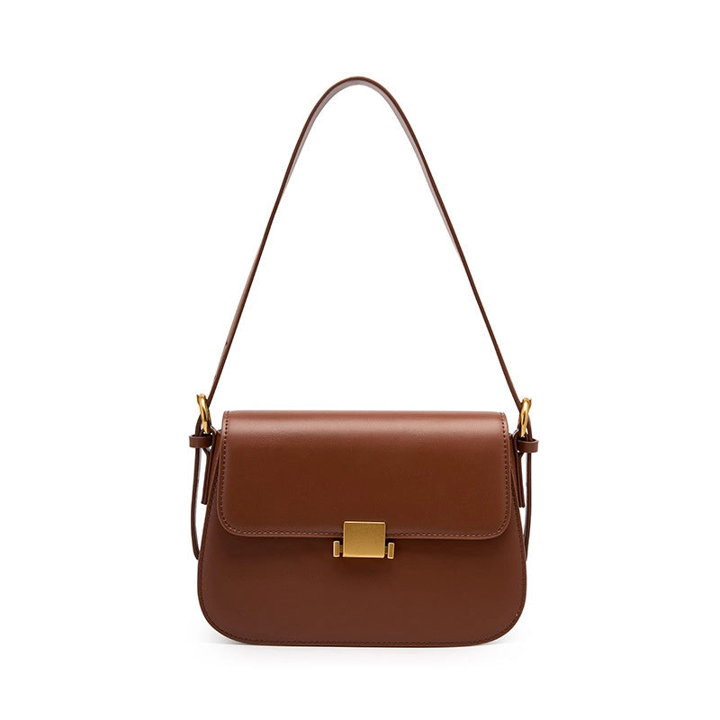 Borsa a tracolla da donna in vera pelle, colore marrone.