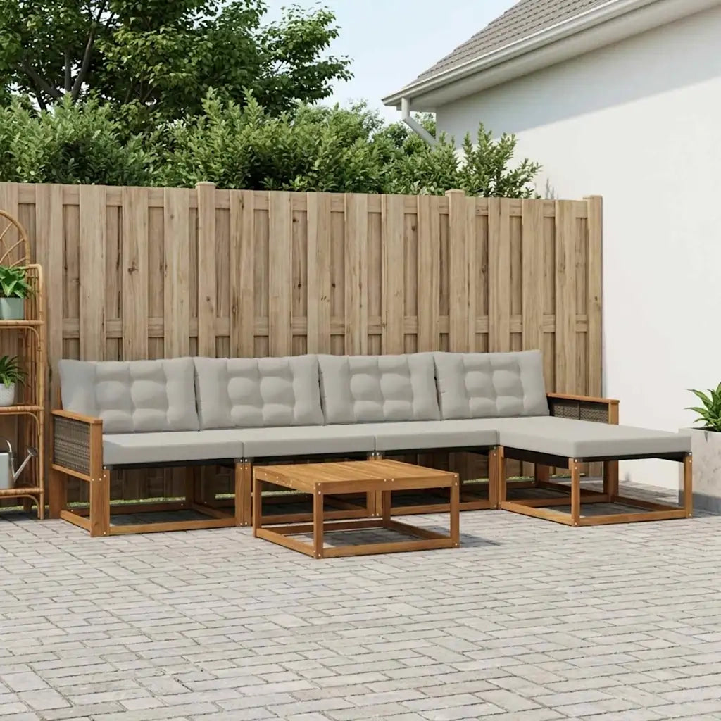 Set di divani da esterno 6 pcs Naturale e Grigio Chiaro