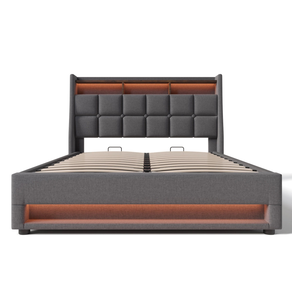 Letto matrimoniale 160x200 cm con LED, USB e materasso