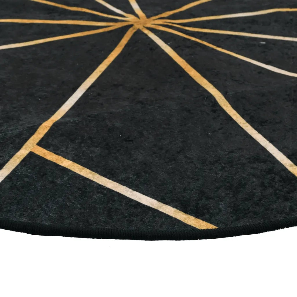 Tappeto Lavabile Nero e Oro Ã˜ 120 cm Antiscivolo