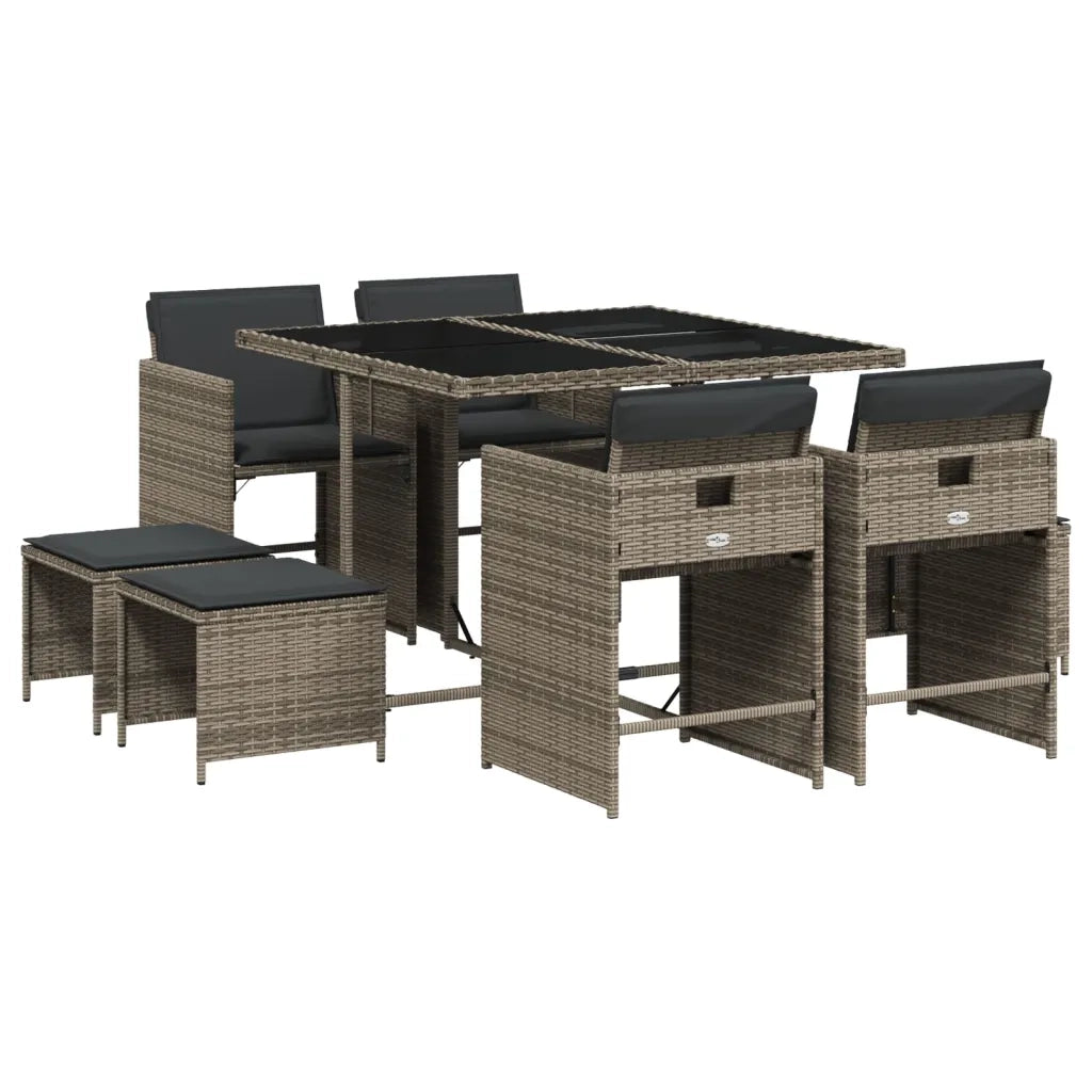Set da Pranzo da Giardino 9 pz con Cuscini in Polyrattan Grigio 3277903