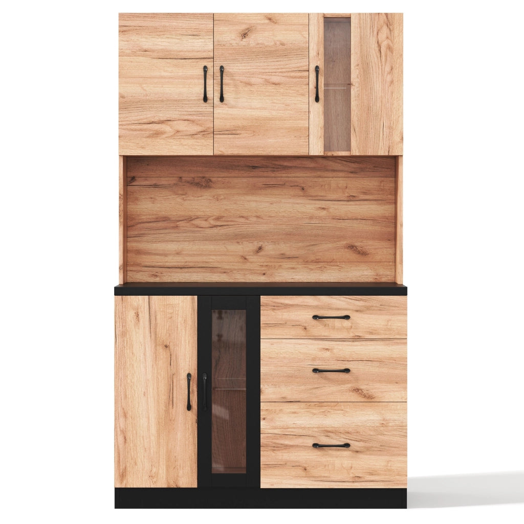Colonna da cucina con 3 cassetti; LED e prese - per cucina - 105×40×180 cm - nero