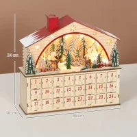 Calendario dell'Avvento da riempire con 24 caselle, Luci a LED, in Legno Naturale, 36 x 10 x 34 cm