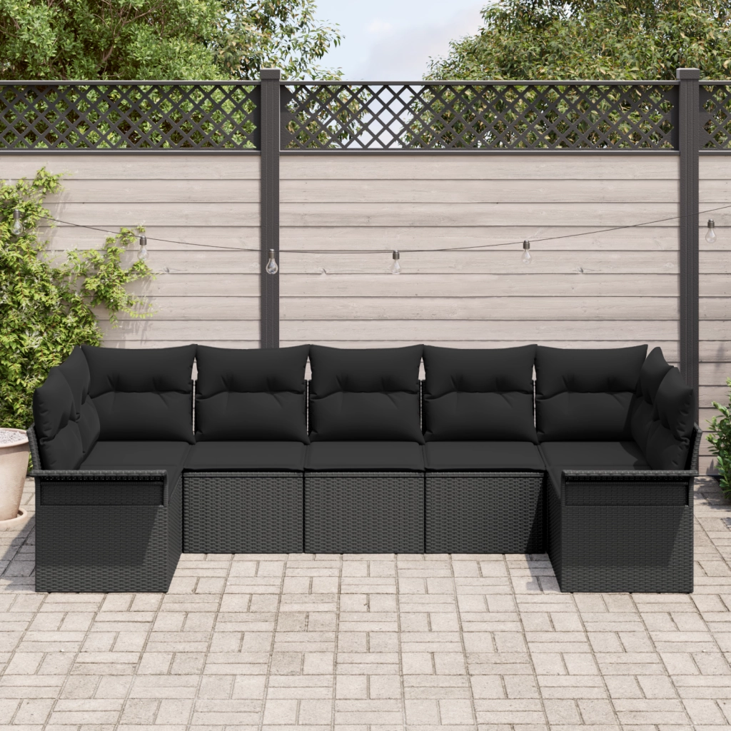 Set divano giardino 7 pezzi con cuscini rattan nero