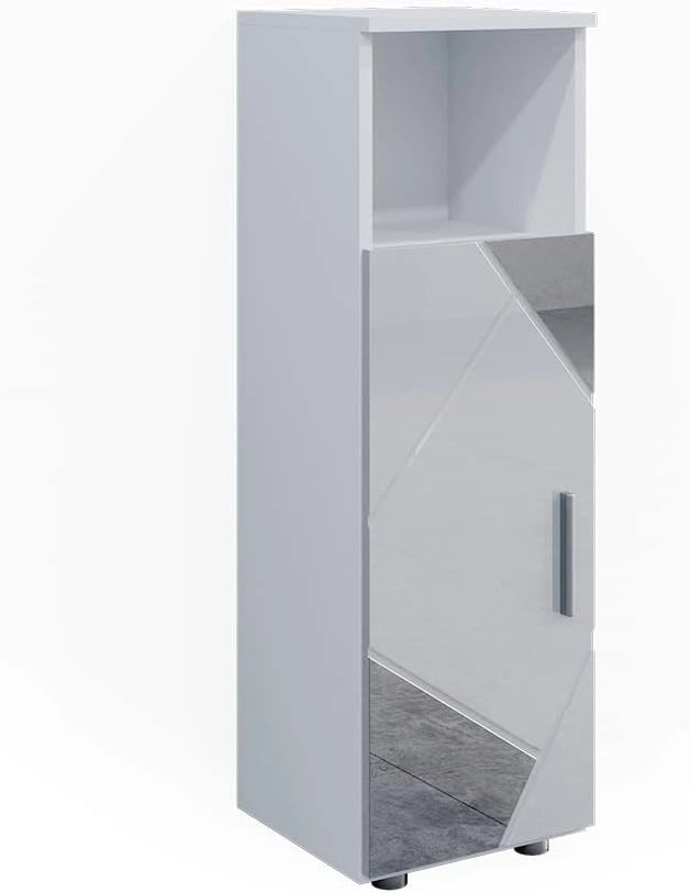 Mobiletto bagno Irma, Bianco lucido con inserti, 30 x 95 cm, per la conservazione di accessori da bagno e combinabile con Irma