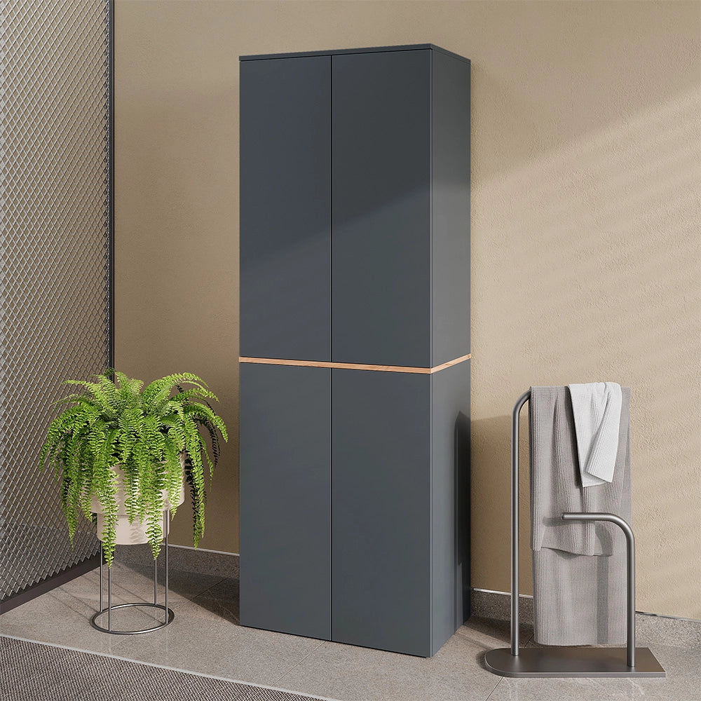 Armadio alto Viktor Antracite/Rovere dorato 68 x 188.6 cm con 6 scomparti chiusi Vicco