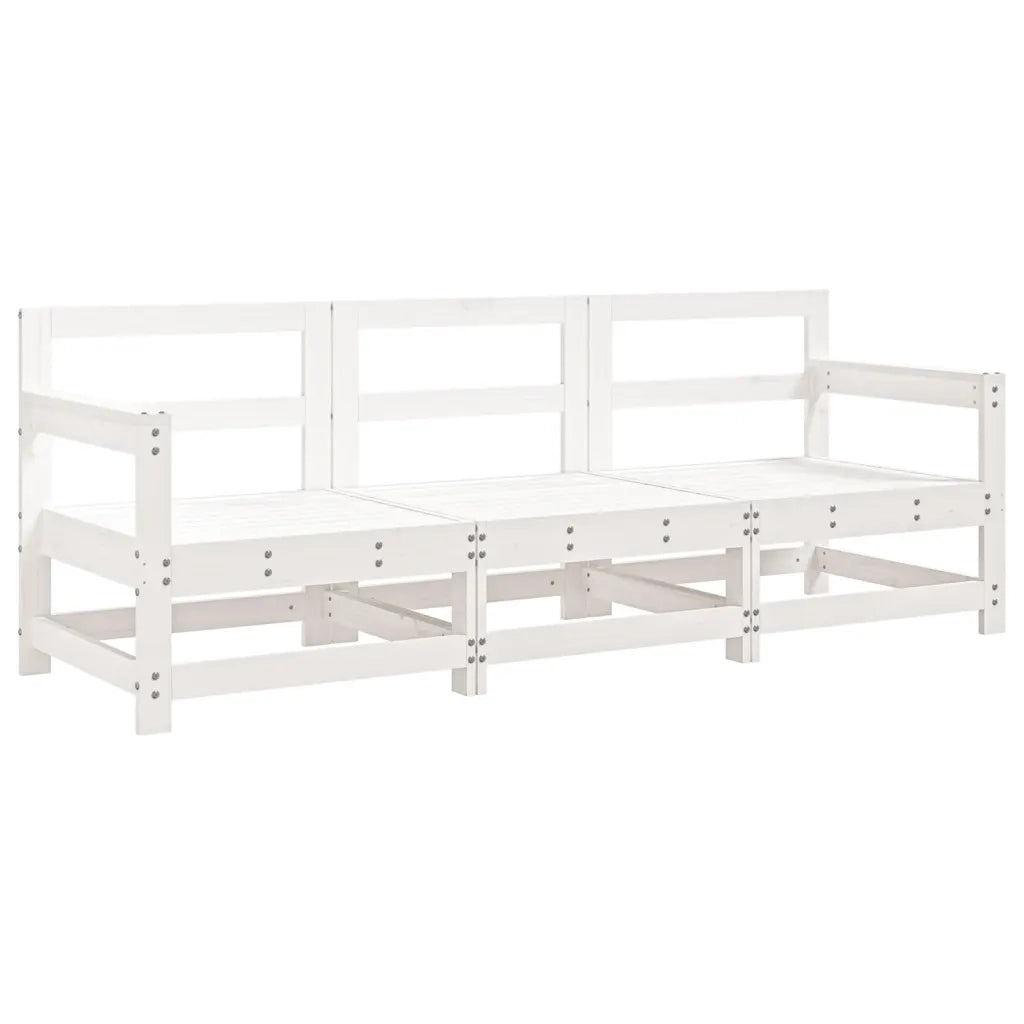 Salotto da Giardino-Set Salotto da Giardino 3 pz Bianco in Legno Massello di Pino 609051