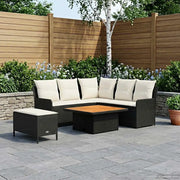Set di Mobili con cuscino 5 pcs Nero e Crema Rattan in PE