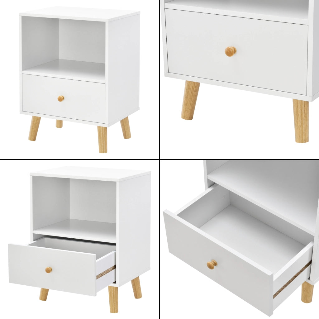 Set di 2 Comodini Sundsvall con Cassetto e Scomparto - Bianco [en.casa]