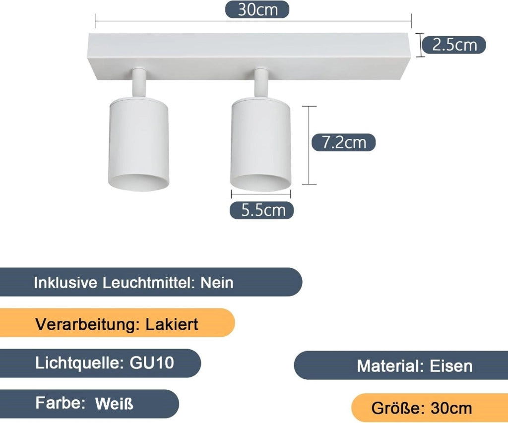 ZMH Faretto da soffitto a 2 fiamme 30CM plafoniera design moderno GU10 industriale orientabile