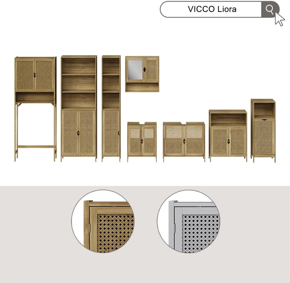 Mobiletto per lavabo Liora, Bambù, 48 x 60 cm, per la conservazione di articoli da bagno e asciugamani