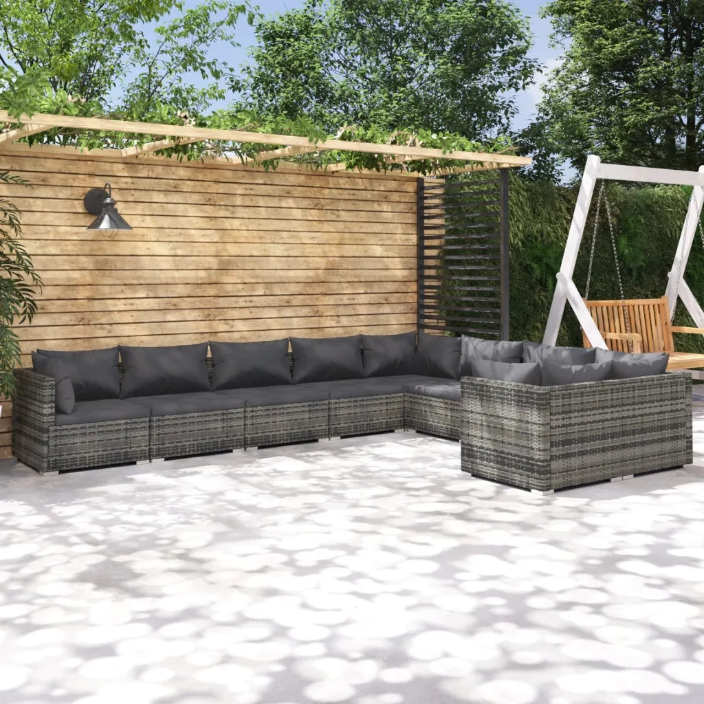 Set Divani da Giardino 9 pz con Cuscini in Polyrattan Grigio 3102765