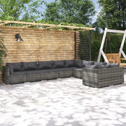 Set Divani da Giardino 9 pz con Cuscini in Polyrattan Grigio 3102765