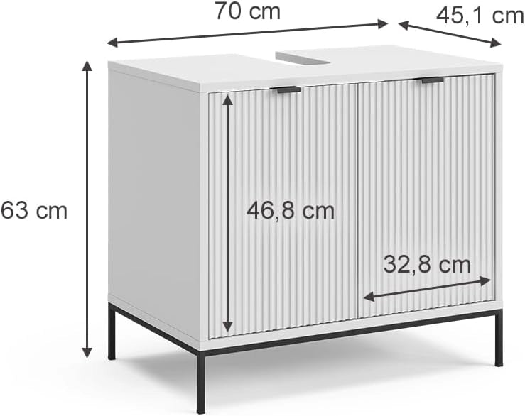 Mobiletto Eliza, Bianco, 70 x 63 cm con 2 porte, per la conservazione di articoli da bagno e prodotti per la cura personale