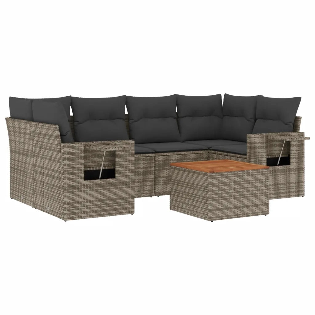 Set Divani da Giardino 7 pz con Cuscini Grigio in Polyrattan 3224464