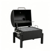 Barbecue a carbonella portatile con coperchio e 2 griglie, Vassoio carbonella regolabile e termometro per campeggio BBQ