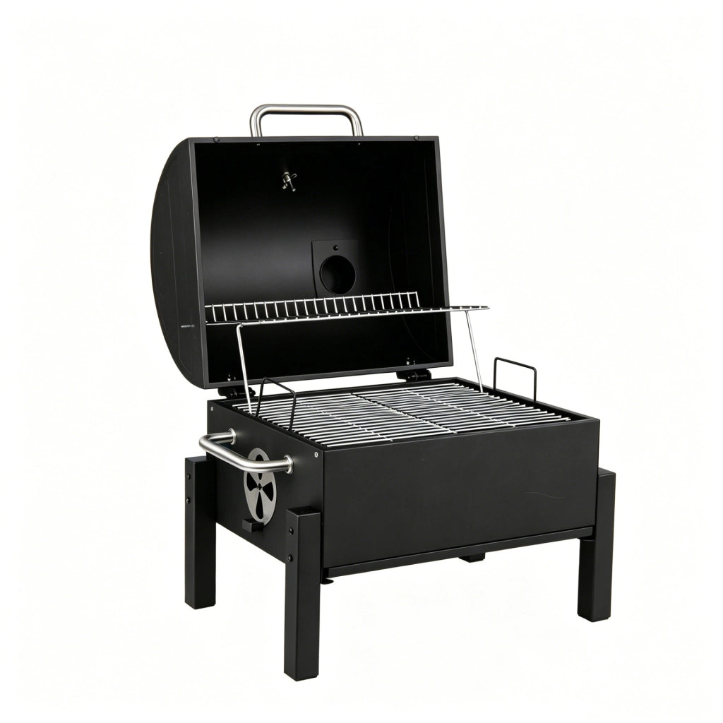 Barbecue a carbonella portatile con coperchio e 2 griglie, Vassoio carbonella regolabile e termometro per campeggio BBQ