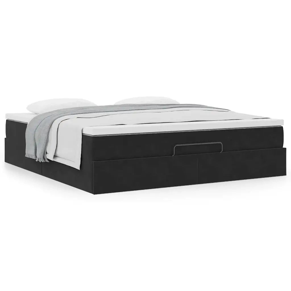 Struttura Letto Pouf con Materasso Nero 160x200 cm in Velluto 3311197
