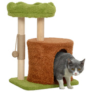 Albero Tiragraffi per Gatti con Casetta Lettino e Gioco 44x33x61 cm in Legno e Peluche Verde