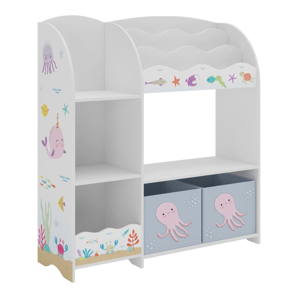 Scaffale dal design senza tempo per soggiorno camera da letto mobiletto per bambini con motivo oceano 100 x 93 x 30 cm bianco grigio 03_0011210