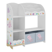 Scaffale dal design senza tempo per soggiorno camera da letto mobiletto per bambini con motivo oceano 100 x 93 x 30 cm bianco grigio 03_0011210