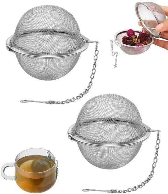Set di 2 Theezeefjes in Acciaio Inox - 4,5 cm di Diametro - Duraturo - Disegno di Pori Ultradunni - Catena Funzionale con Anello - Filtro del Thee