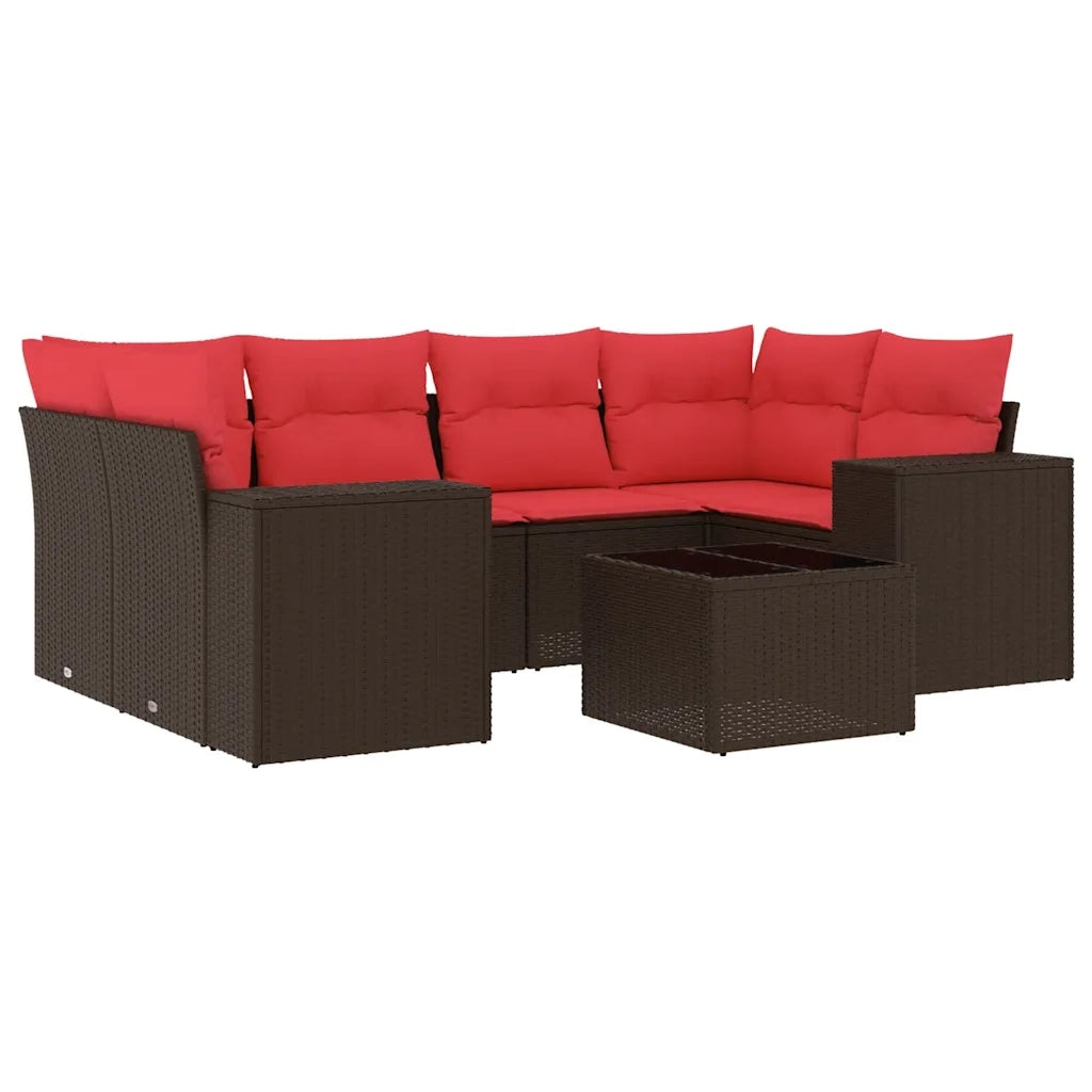 Set Divani da Giardino 7 pz con Cuscini Marrone in Polyrattan 3222323